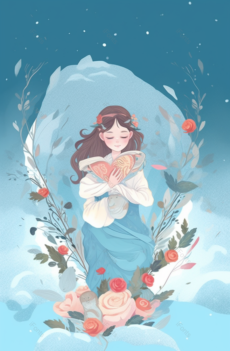 唯美可爱女孩看书茶花背景,插画/手绘图,插画/手绘图库,插画/手绘图下载,插画/手绘